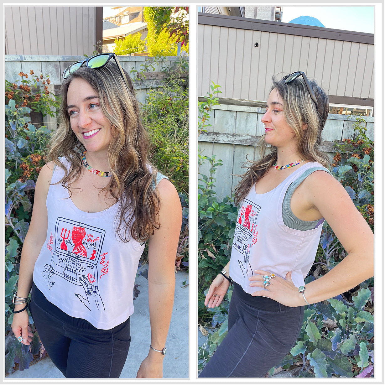 1 left - LARGE - Satanic Web Cotton Screen Printed Crop Tank - Orchid