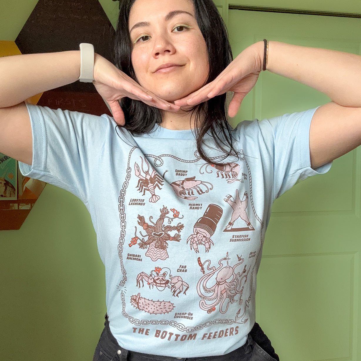 Bottom Feeders Cotton Screen Printed T Shirt - Powder Blue