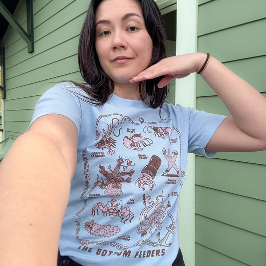 Bottom Feeders Cotton Screen Printed T Shirt - Powder Blue