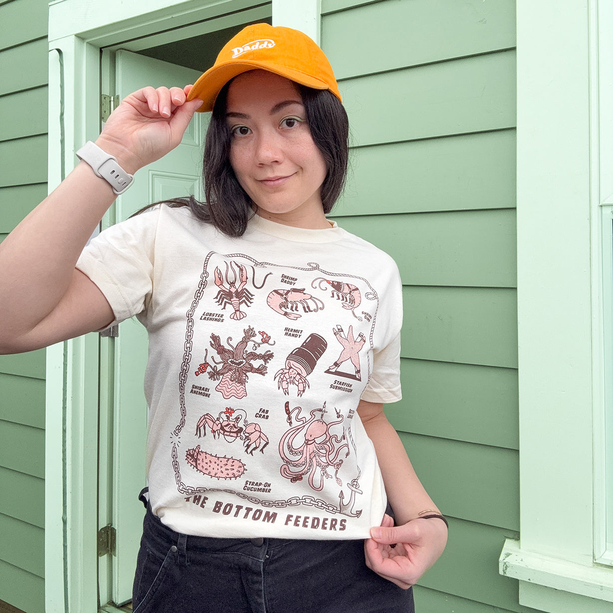 Bottom Feeders Cotton Screen Printed T Shirt - Cream