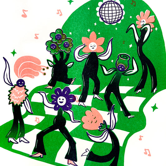 Flower Party Risograph Print - Shamrock Colorway