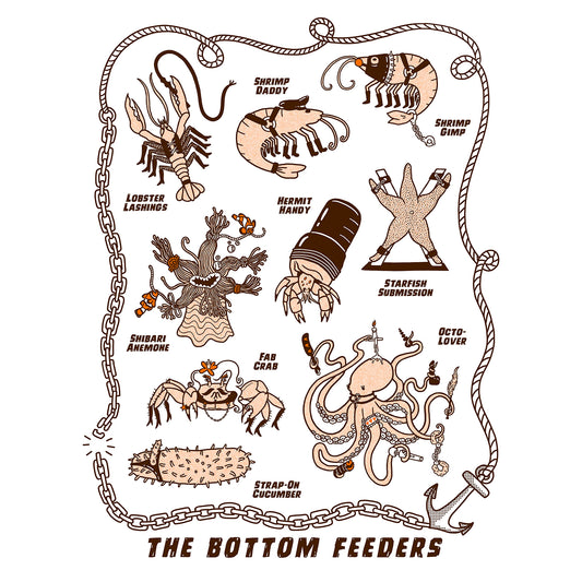 Bottom Feeders Cotton Screen Printed T Shirt - Cream