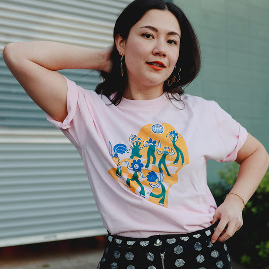 1 LEFT - LARGE - Flower Party Screen Printed T-Shirt - PINK