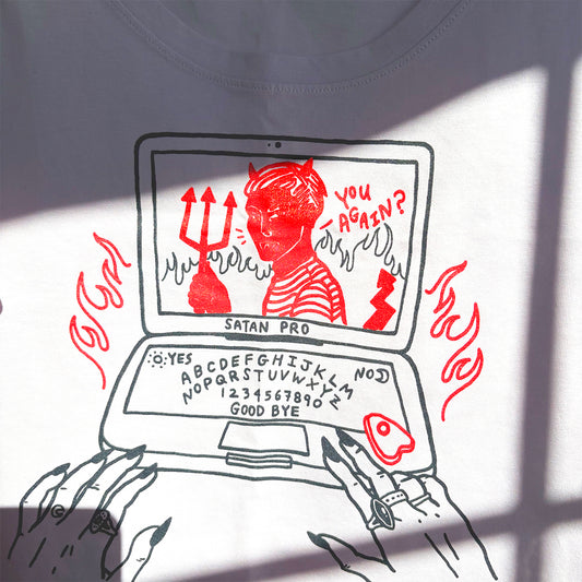 1 left - LARGE - Satanic Web Cotton Screen Printed Crop Tank - Orchid