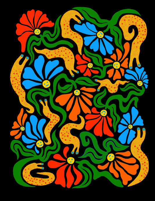 Sluggo's Garden Cotton Screen Printed T Shirt- Black