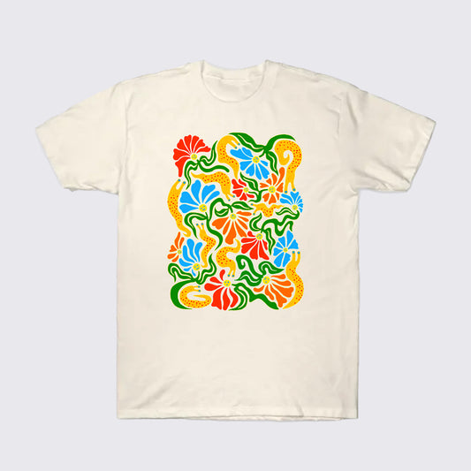 Sluggo's Garden Cotton Screen Printed T Shirt- Cream
