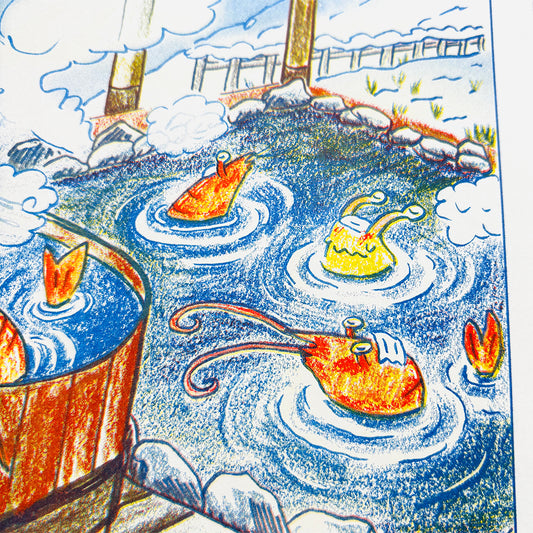 Slugs & Shrimp Onsen - Risograph Print
