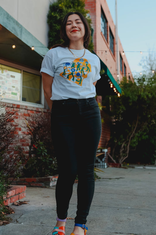 Flower Party - Cotton Screen Printed T-Shirt - WHITE