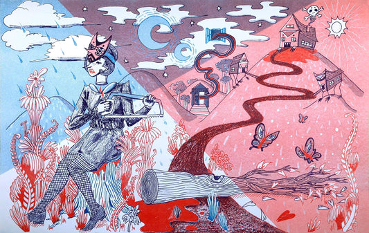 Love Me Black & Blue- Risograph Print