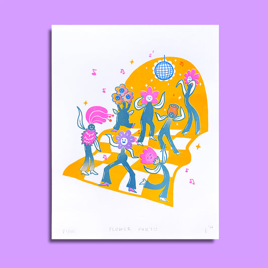 Flower Party Risograph Print - *New Colorway*