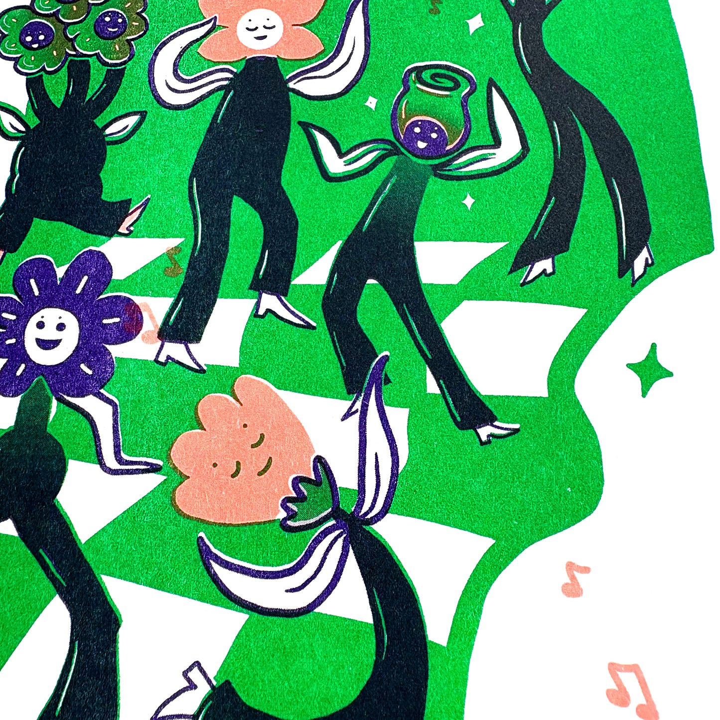 Flower Party Risograph Print - Shamrock Colorway