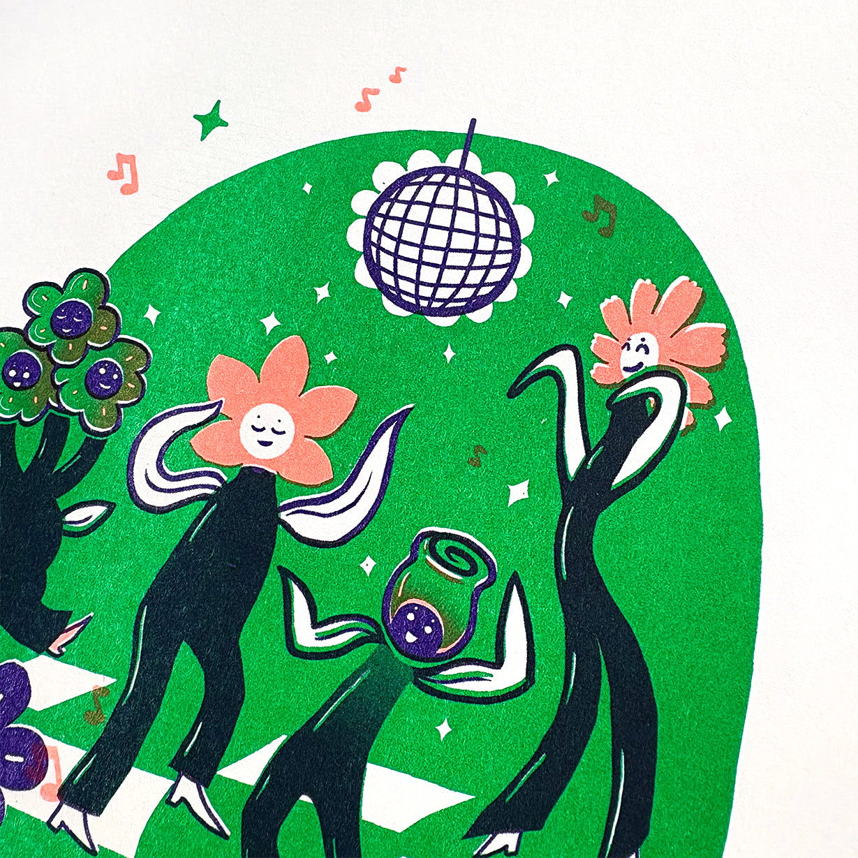 Flower Party Risograph Print - Shamrock Colorway