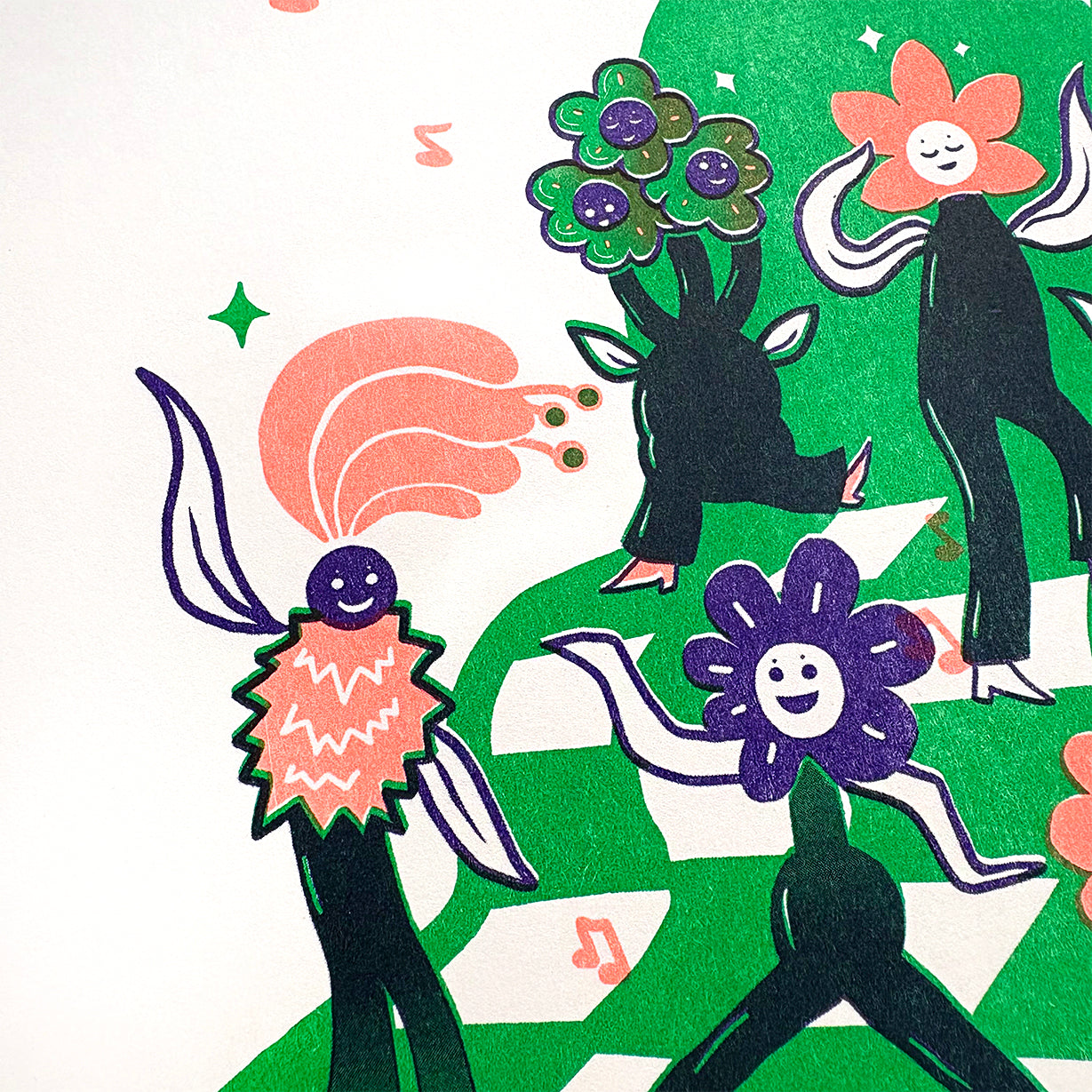 Flower Party Risograph Print - Shamrock Colorway