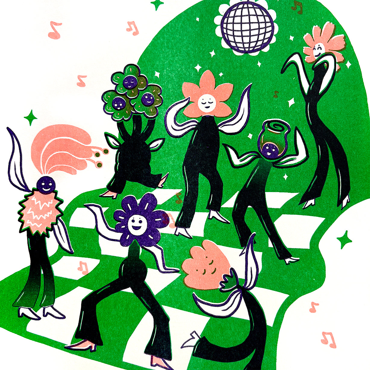 Flower Party Risograph Print - Shamrock Colorway