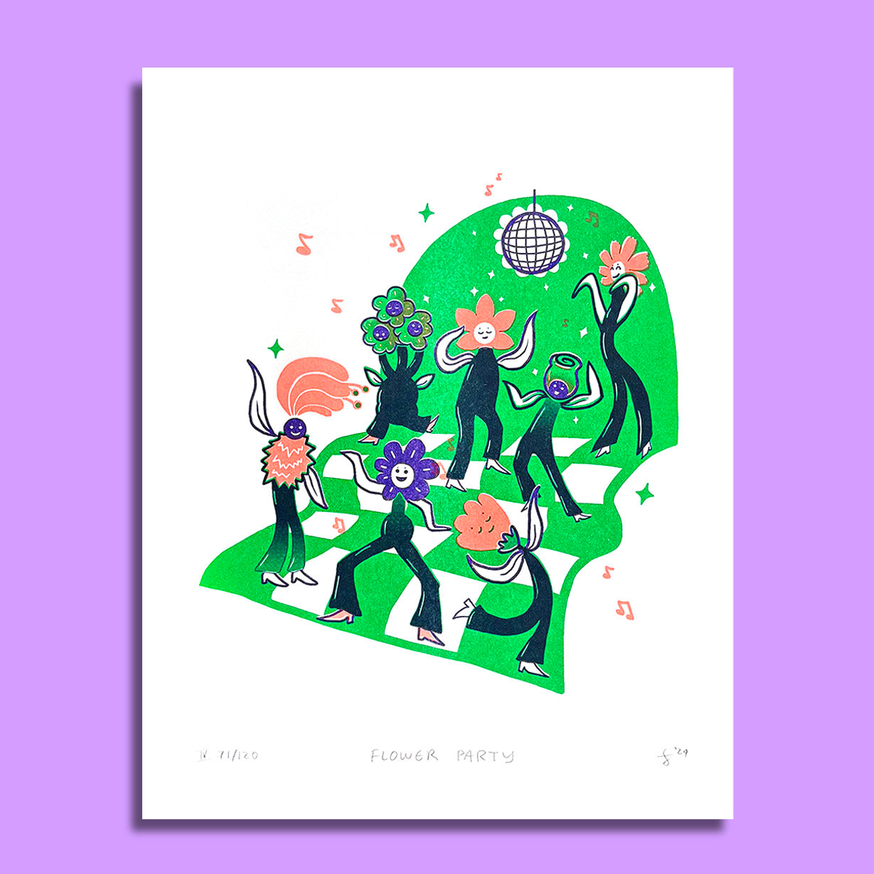 Flower Party Risograph Print - Shamrock Colorway