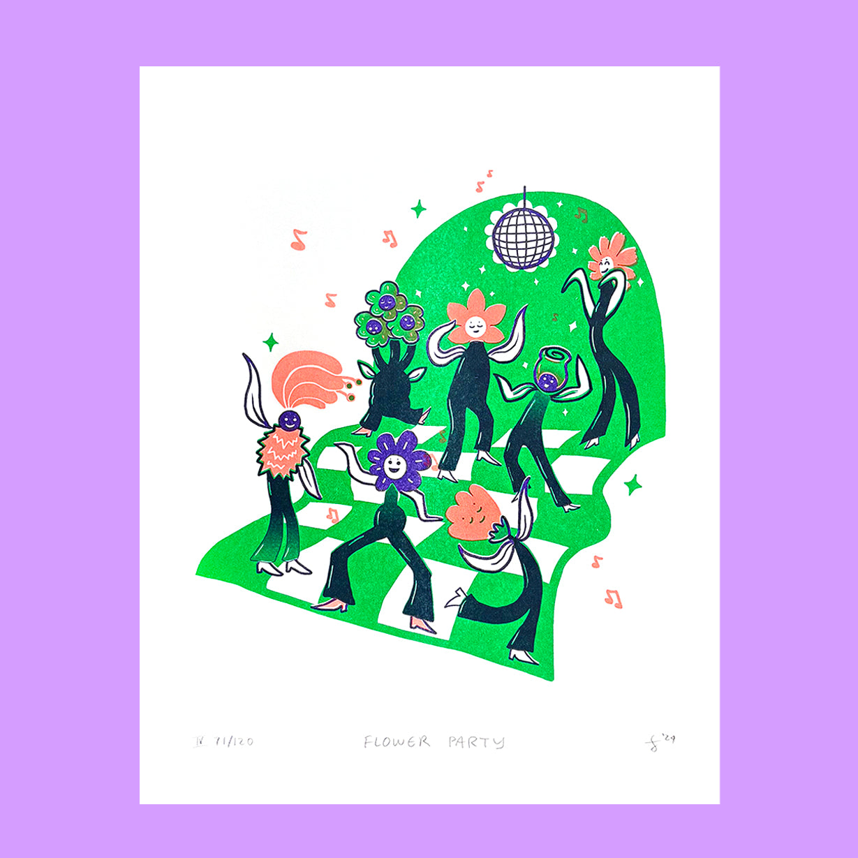 Flower Party Risograph Print - Shamrock Colorway