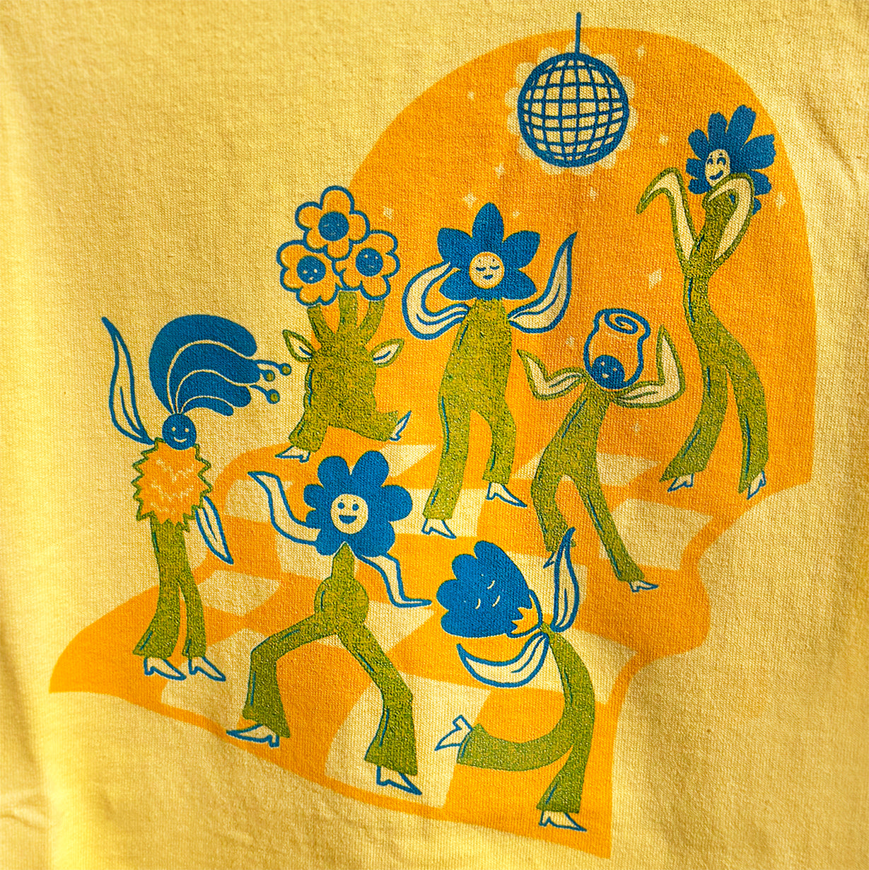 1 LEFT - MEDIUM - Flower Party Screen Printed T-Shirt - YELLOW