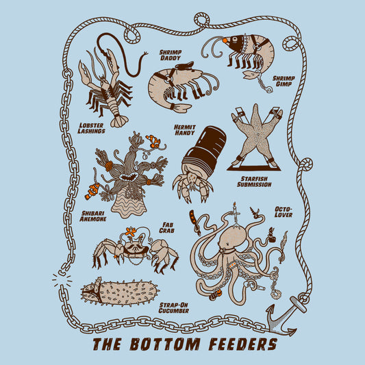 Bottom Feeders Cotton Screen Printed T Shirt - Powder Blue