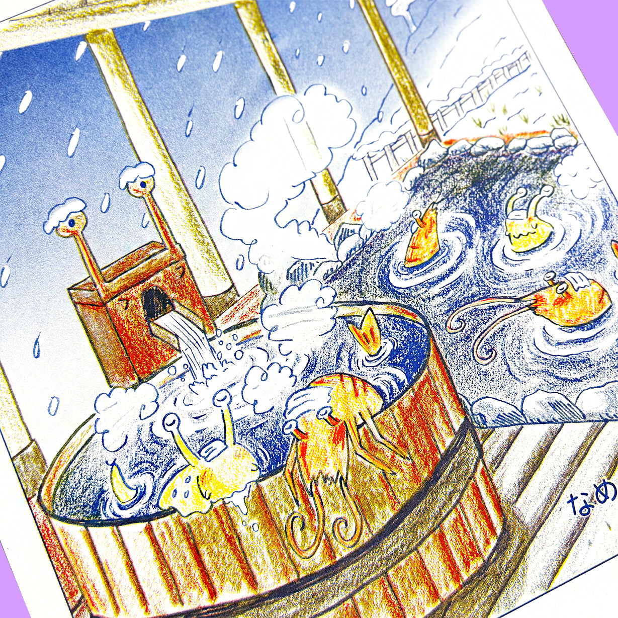 Slugs & Shrimp Onsen - Risograph Print