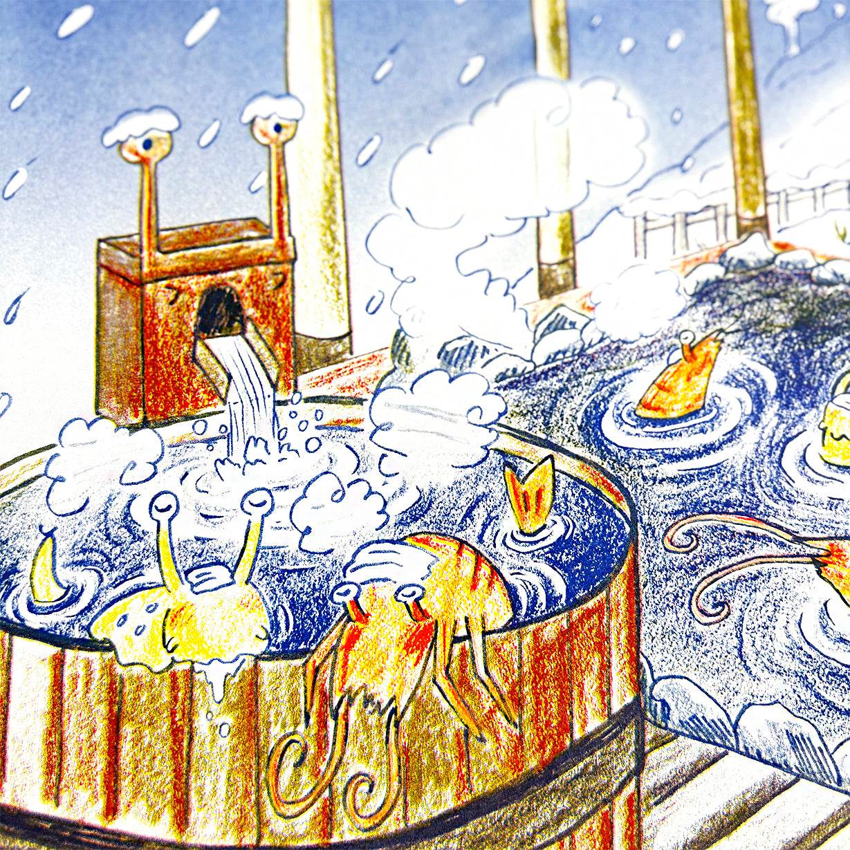 Slugs & Shrimp Onsen - Risograph Print