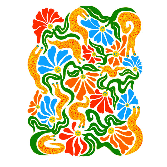 Sluggo's Garden Cotton Screen Printed T Shirt- Cream