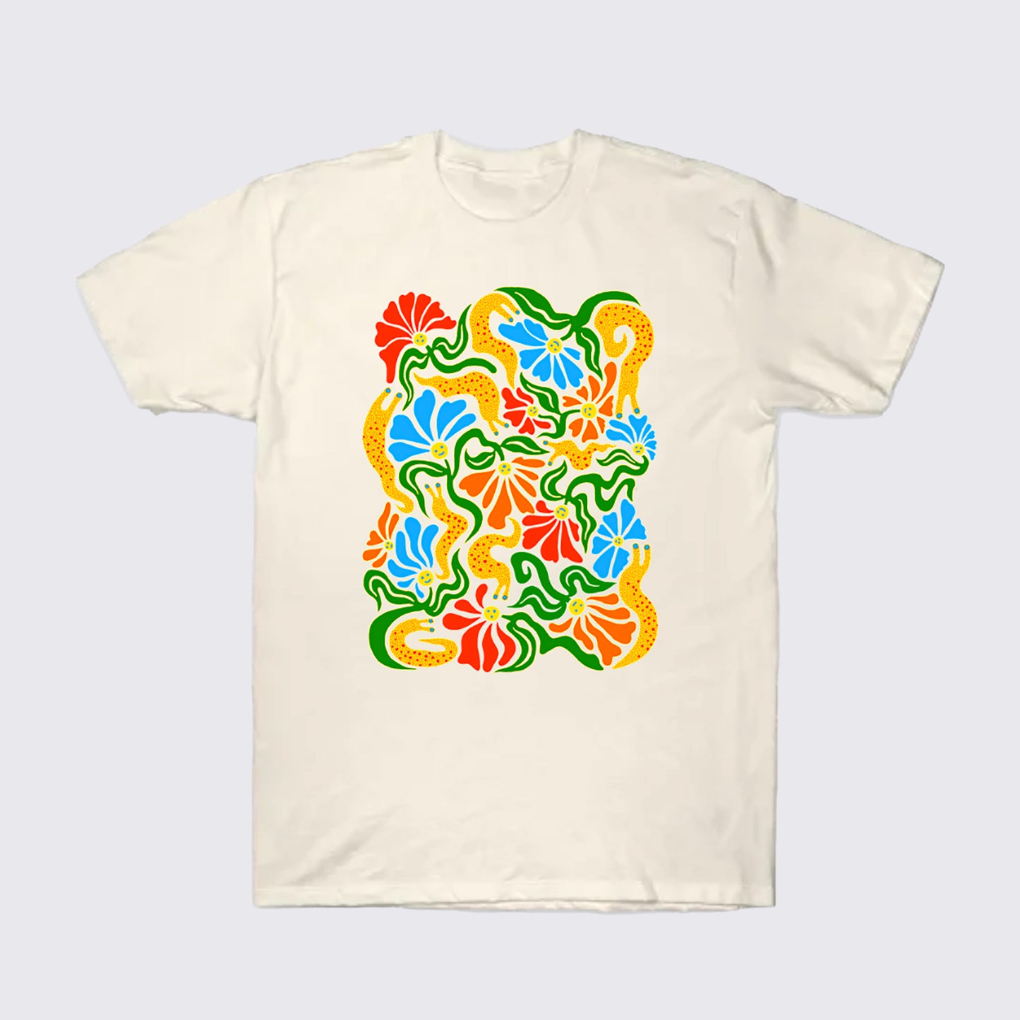 Sluggo's Garden Cotton Screen Printed T Shirt- Cream