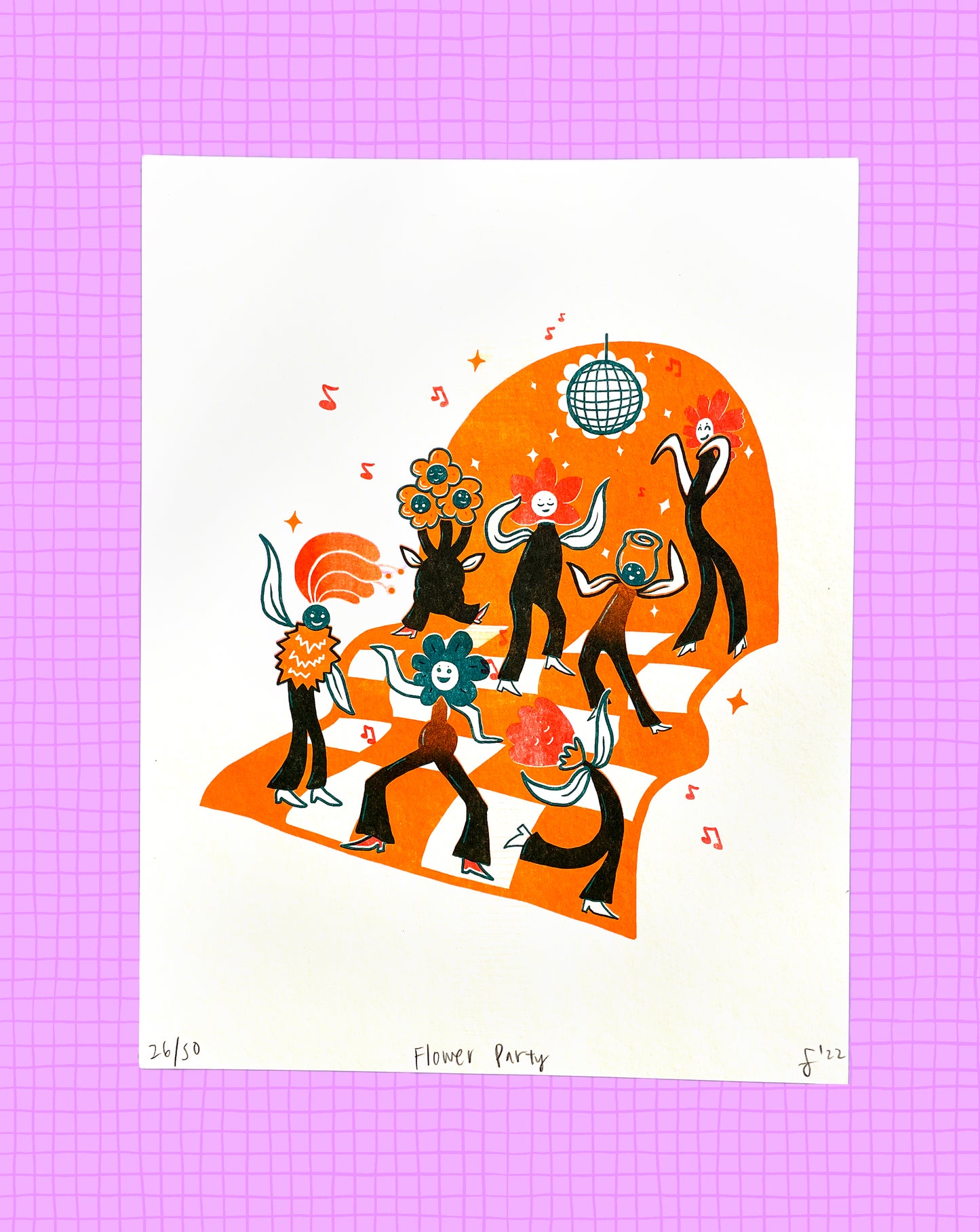 Flower Party Risograph Print - RETRO Colorway