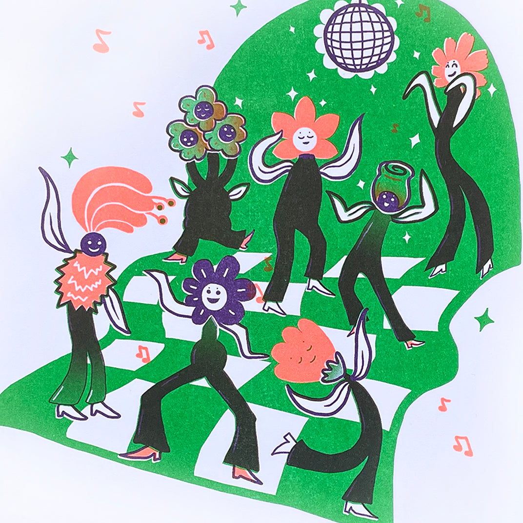 Flower Party Risograph Print - Shamrock Colorway
