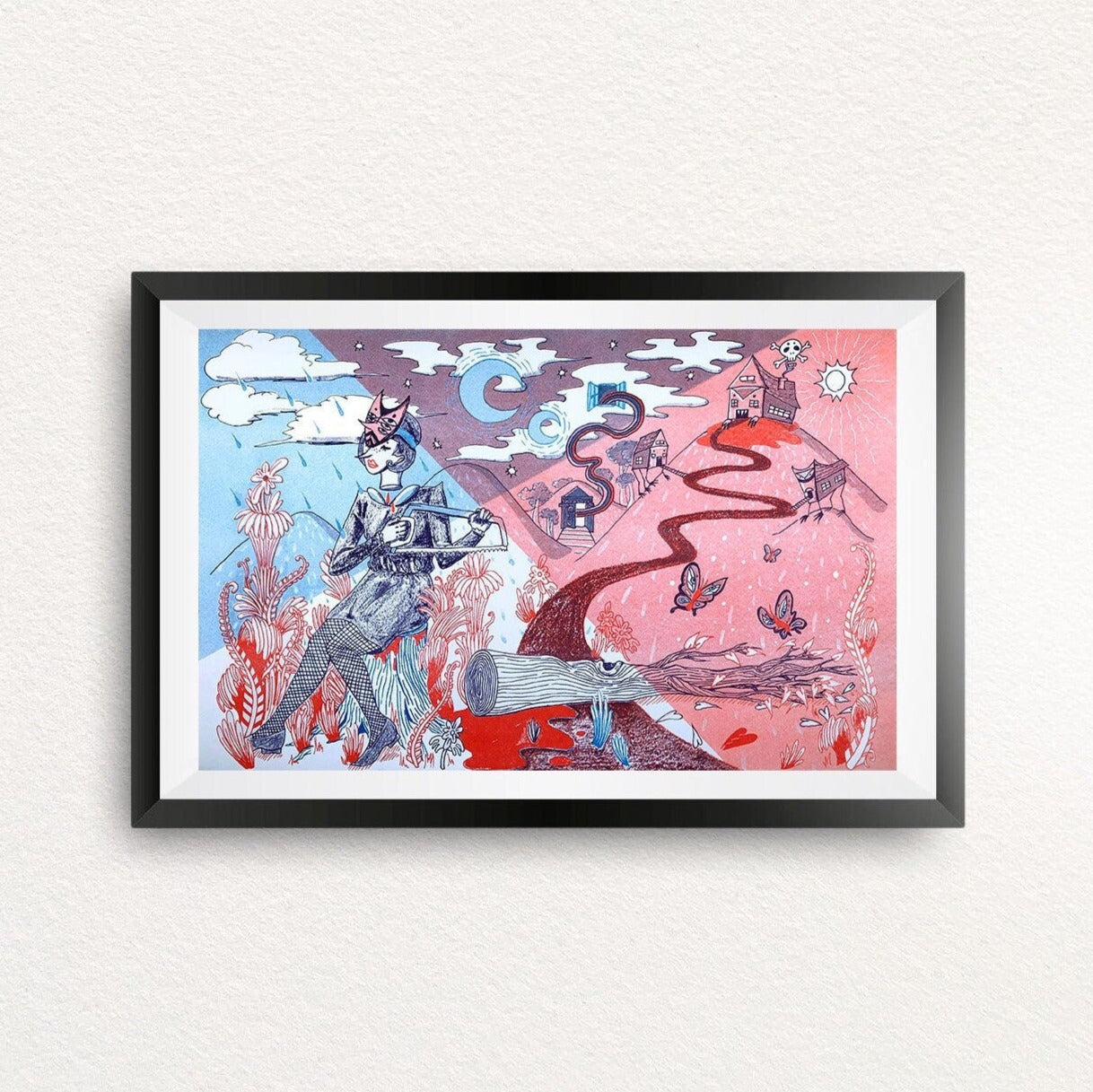 Love Me Black & Blue- Risograph Print