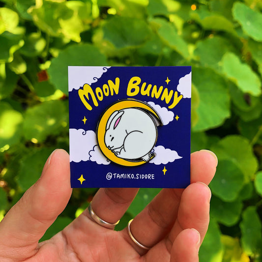 Crescent Moon Bunny Enamel Pin